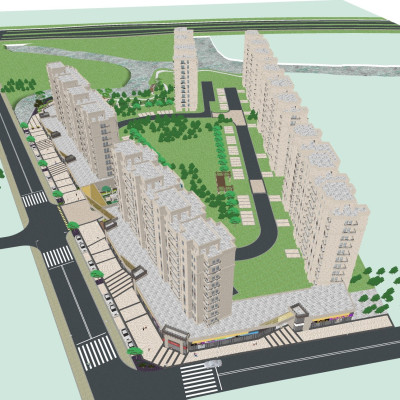 新古典高层住宅鸟瞰规划su模型