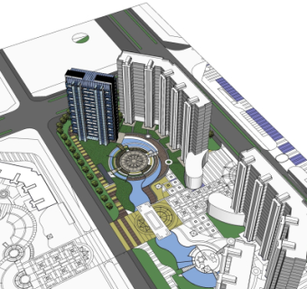 现代高层住宅鸟瞰规划su模型