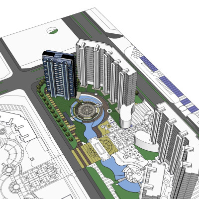 现代高层住宅鸟瞰规划su模型