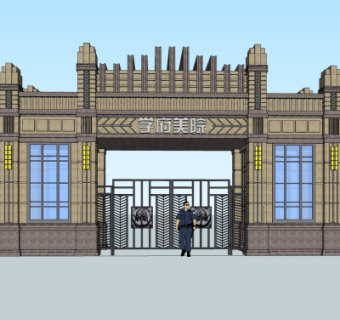 新古典小区入户门su模型