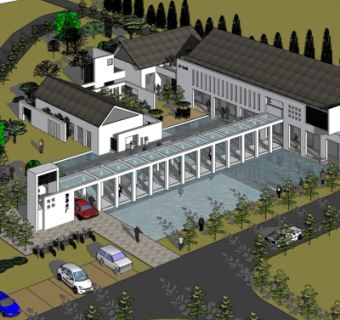 现代办公楼鸟瞰规划su模型