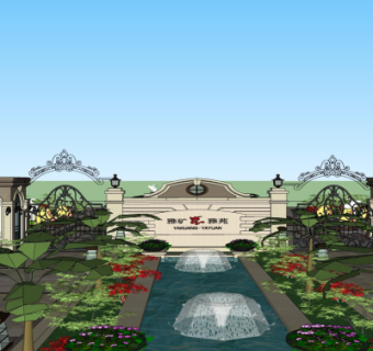 欧式景观墙su模型