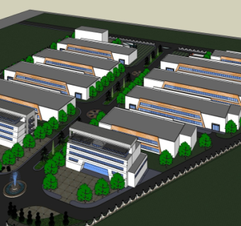 现代厂房工业区鸟瞰规划su模型