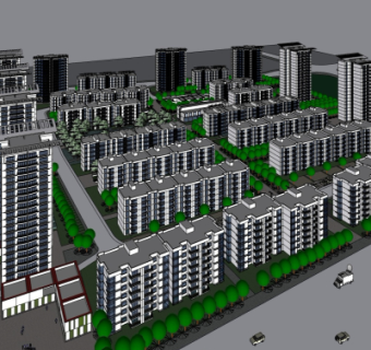 现代高层住宅鸟瞰规划su模型