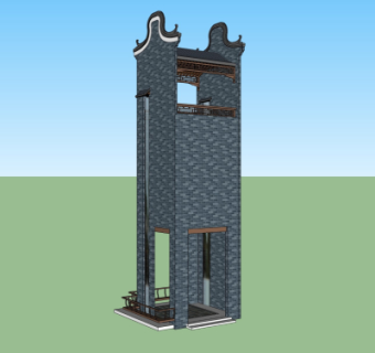 中式观景平台免费su模型
