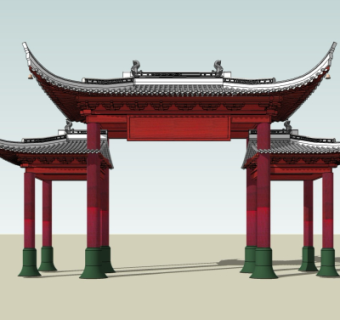 中式园林入口免费su模型