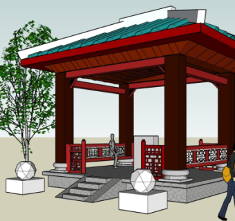 中式小亭子免费su模型