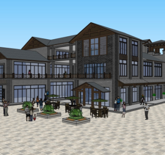 中式商业街su模型