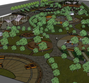 现代园林鸟瞰规划su模型