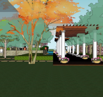 中式园林景观su模型