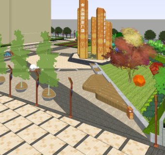 现代商业广场su模型