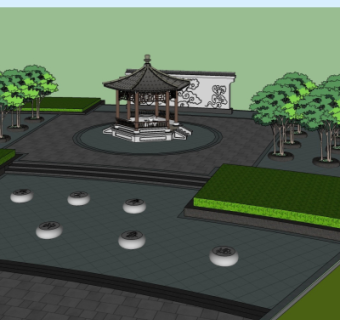 新中式园林景观su模型