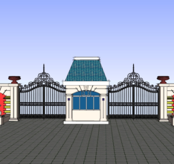 欧式铁艺大门围墙su模型