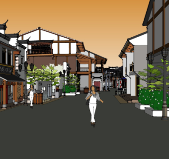 新中式商业街su模型