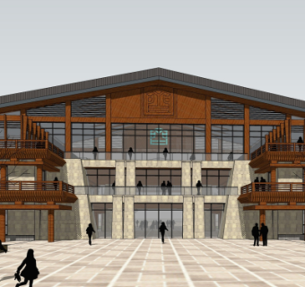 新中式图书馆su模型