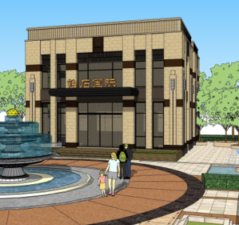 中式售楼处外观su模型