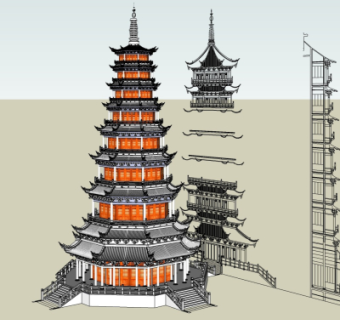 中式古塔su模型