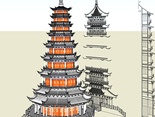 中式古塔su模型