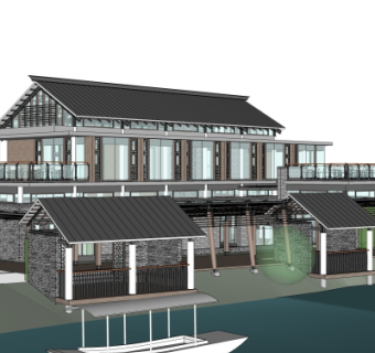 新中式建筑外观su模型