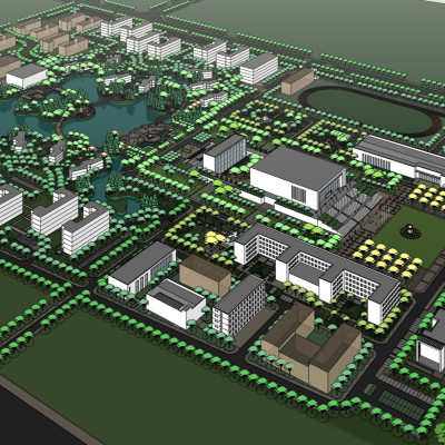 现代学校鸟瞰规划su模型