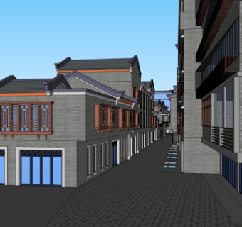 新中式商业街su模型