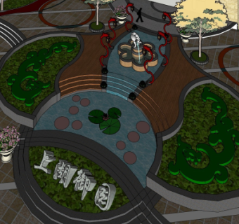 现代会所前景观su模型