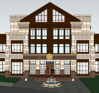 简欧会所外观su模型