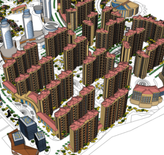 新古典小区规划su模型