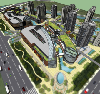 现代商业街鸟瞰规划su模型