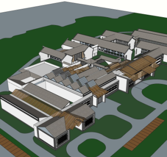 新中式建筑外观su模型