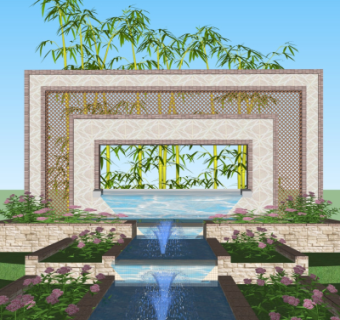 新中式景观墙su模型