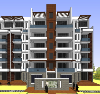 新中式公寓楼su模型