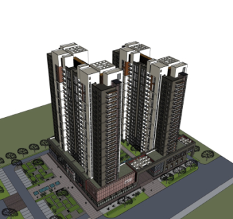 现代高层住宅鸟瞰规划su模型