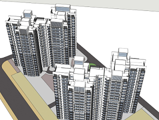 现代高层住宅<em>鸟瞰规划</em>su模型