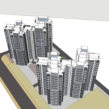 现代高层住宅<em>鸟瞰规划</em>su模型