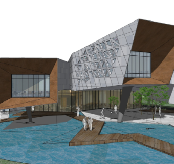 现代会所外观su模型