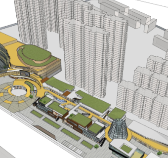 现代商业街鸟瞰规划su模型