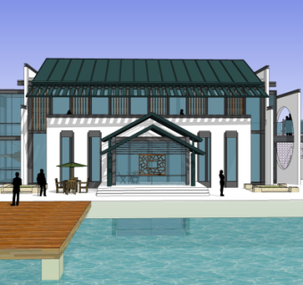 中式会所外观su模型