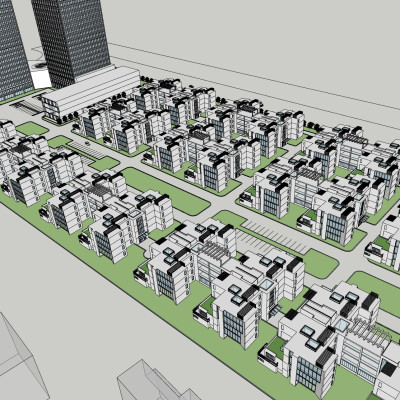 现代高层住宅鸟瞰规划su模型