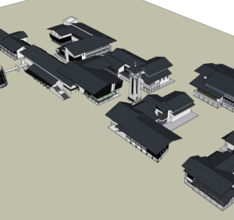 中式住宅鸟瞰规划su模型