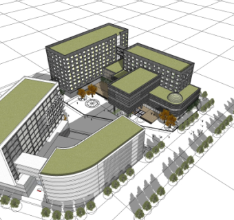 现代酒店鸟瞰规划su模型