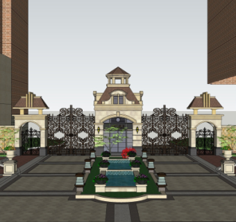 法式小区入口免费su模型