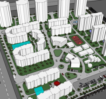 现代高层住宅鸟瞰规划su模型