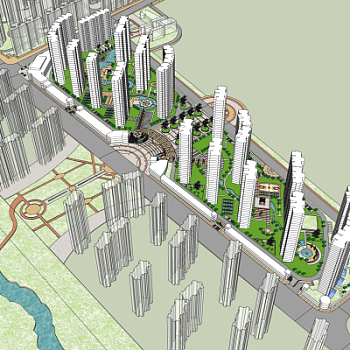 现代高层住宅鸟瞰规划su模型