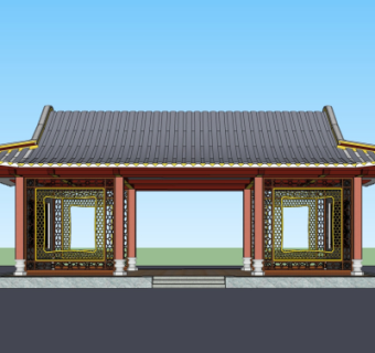 中式门头门面su模型
