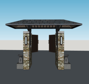 新中式门头su模型