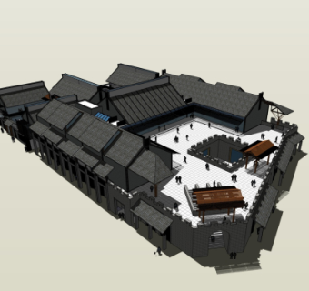 中式建筑外观su模型