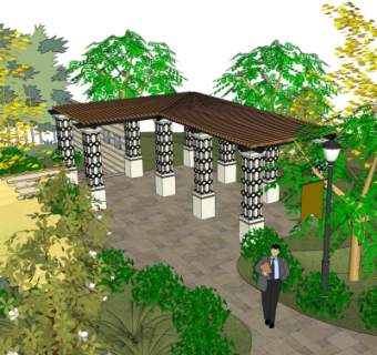 新中式廊架免费su模型