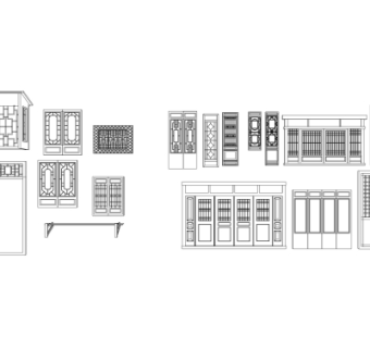 中式隔扇门窗户su模型
