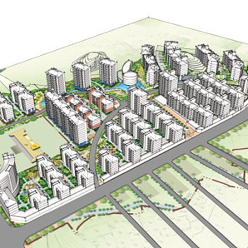 现代小区规划su模型